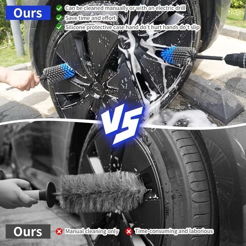 Wheel Brush, Soft Drill Wheel Cleaner Brush, Drill Brush for Car Wheel, No Scratches Highly Dense and Durable Car Wheel Brush Rim Tire Car Cleaning Brush for Wheels, Rims, Engines, Exhaust in Kuwait