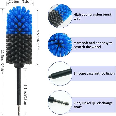 Wheel Brush, Soft Drill Wheel Cleaner Brush, Drill Brush for Car Wheel, No Scratches Highly Dense and Durable Car Wheel Brush Rim Tire Car Cleaning Brush for Wheels, Rims, Engines, Exhaust in Kuwait