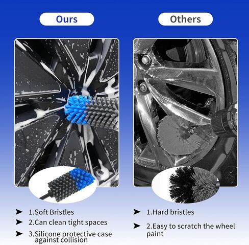 Wheel Brush, Soft Drill Wheel Cleaner Brush, Drill Brush for Car Wheel, No Scratches Highly Dense and Durable Car Wheel Brush Rim Tire Car Cleaning Brush for Wheels, Rims, Engines, Exhaust in Kuwait