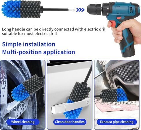 Wheel Brush, Soft Drill Wheel Cleaner Brush, Drill Brush for Car Wheel, No Scratches Highly Dense and Durable Car Wheel Brush Rim Tire Car Cleaning Brush for Wheels, Rims, Engines, Exhaust in Kuwait