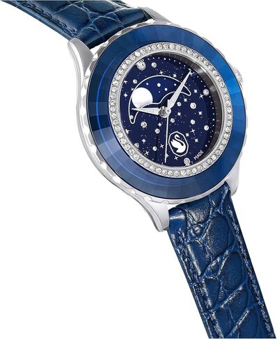 Swarovski Octea Moon Watch, Swiss Made, Moon, Leather Strap, Blue, Stainless Steel in Saudi Arabia