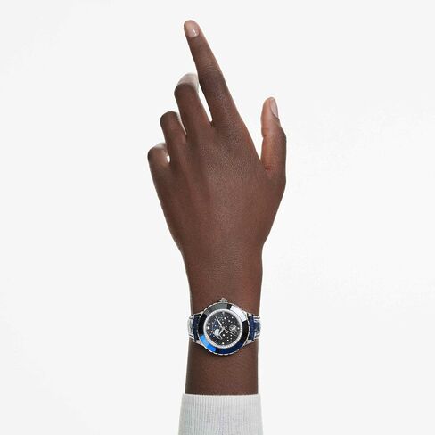 Swarovski Octea Moon Watch, Swiss Made, Moon, Leather Strap, Blue, Stainless Steel in Saudi Arabia