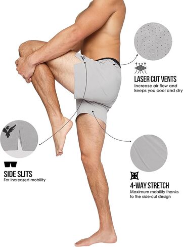 YOGA CROW Flow Men’s Lined Shorts 5" – 2-in-1 Hot Yoga, Running & Hybrid Swim Short in Kuwait