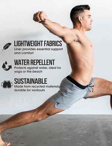 YOGA CROW Flow Men’s Lined Shorts 5" – 2-in-1 Hot Yoga, Running & Hybrid Swim Short in Kuwait