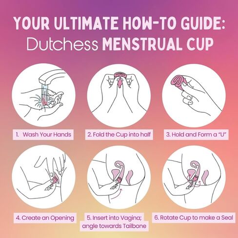 كأس الحيض من DUTCHESS - أكواب فترة الحيض من السيليكون الطبية الناعمة القابلة لإعادة الاستخدام - سهلة التنظيف وبديل للوسادة - أبيض، كبير in Kuwait