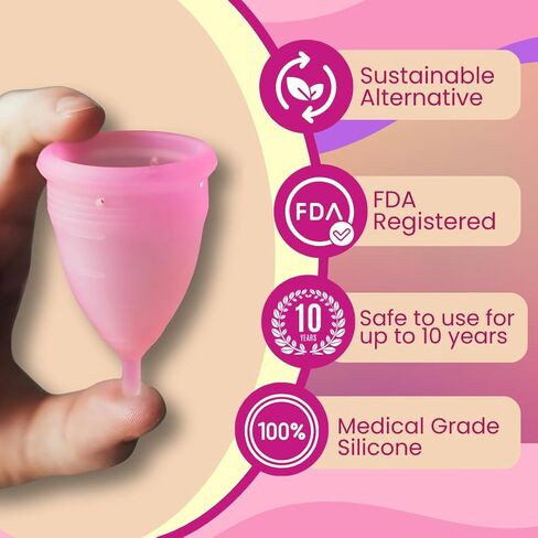 كأس الحيض من DUTCHESS - أكواب فترة الحيض من السيليكون الطبية الناعمة القابلة لإعادة الاستخدام - سهلة التنظيف وبديل للوسادة - أبيض، كبير in Kuwait