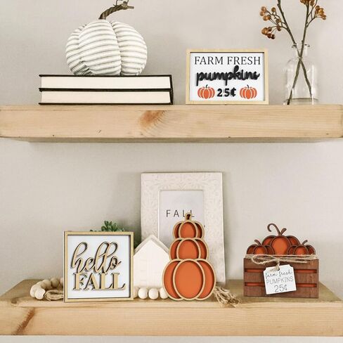 DAZONGE Fall Decor, 5PCS Fall Decorations for Home, Hello Sign, Stacked Pumpkin, Farm Fresh, Pumpkin Crate, Bead Garland, Rustic Tiered Tray Decor in Saudi Arabia