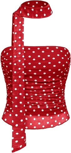 المرأة y2k polka dot mesh tube top top with وشاح أكمام in Kuwait