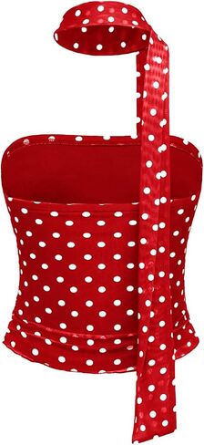 المرأة y2k polka dot mesh tube top top with وشاح أكمام in Kuwait