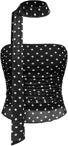 المرأة y2k polka dot mesh tube top top with وشاح أكمام in Kuwait