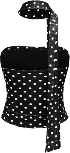 المرأة y2k polka dot mesh tube top top with وشاح أكمام in Kuwait