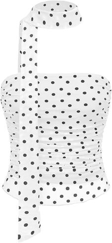 المرأة y2k polka dot mesh tube top top with وشاح أكمام in Kuwait
