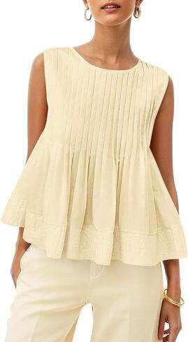 Cicy Bell Womens Pleated Babydoll Tank Tops Summer Peplum Sleeveless Cotton Blouses Loose Fit Flowy Shirts in Saudi Arabia
