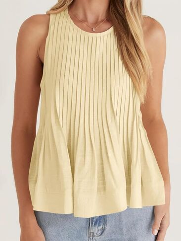 Cicy Bell Womens Pleated Babydoll Tank Tops Summer Peplum Sleeveless Cotton Blouses Loose Fit Flowy Shirts in Saudi Arabia