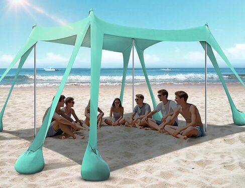 خيمة الشاطئ، مظلة الشاطئ بعامل حماية من الأشعة فوق البنفسجية 50+ حماية من الأشعة فوق البنفسجية، مأوى للشمس على الشاطئ مقاس 10 × 10 أقدام مع 8 أكياس رمل، مجارف رمل، أوتاد أرضية، أعمدة استقرار للتخييم، صيد الأسماك، النزهة، متعة الفناء الخلفي، أزرق ملكي in Kuwait