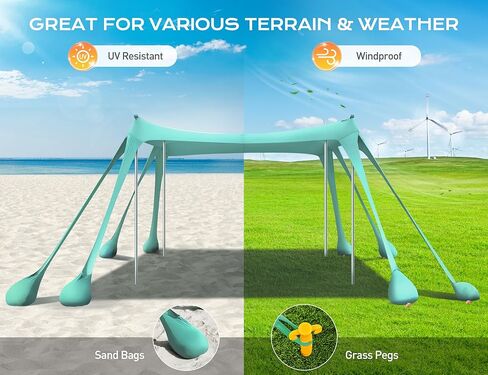 خيمة الشاطئ، مظلة الشاطئ بعامل حماية من الأشعة فوق البنفسجية 50+ حماية من الأشعة فوق البنفسجية، مأوى للشمس على الشاطئ مقاس 10 × 10 أقدام مع 8 أكياس رمل، مجارف رمل، أوتاد أرضية، أعمدة استقرار للتخييم، صيد الأسماك، النزهة، متعة الفناء الخلفي، أزرق ملكي in Kuwait