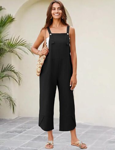 Omoone Women Sleeveless Straps Baggy Jumpsuit Overalls Casual Summer Bib Rompers Pockets in Kuwait