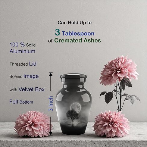 جرة جنازة حرق الجثث للبالغين من Forever URNS مع موضوع مطبوع على شكل شجرة ليلة القمر للرماد البشري للإناث والذكور | 200 متر مكعب في | كبير | متعدد الألوان | مصنوع يدويًا بالكامل مع حقيبة حماية مخملية in Kuwait