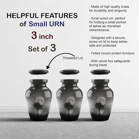 جرة جنازة حرق الجثث للبالغين من Forever URNS مع موضوع مطبوع على شكل شجرة ليلة القمر للرماد البشري للإناث والذكور | 200 متر مكعب في | كبير | متعدد الألوان | مصنوع يدويًا بالكامل مع حقيبة حماية مخملية in Kuwait