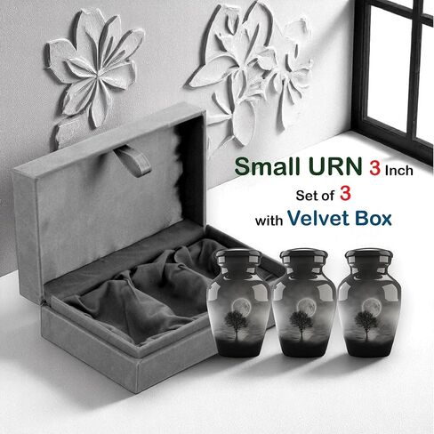 جرة جنازة حرق الجثث للبالغين من Forever URNS مع موضوع مطبوع على شكل شجرة ليلة القمر للرماد البشري للإناث والذكور | 200 متر مكعب في | كبير | متعدد الألوان | مصنوع يدويًا بالكامل مع حقيبة حماية مخملية in Kuwait