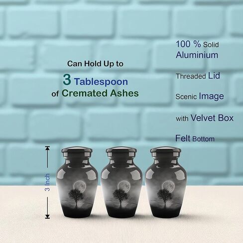 جرة جنازة حرق الجثث للبالغين من Forever URNS مع موضوع مطبوع على شكل شجرة ليلة القمر للرماد البشري للإناث والذكور | 200 متر مكعب في | كبير | متعدد الألوان | مصنوع يدويًا بالكامل مع حقيبة حماية مخملية in Kuwait