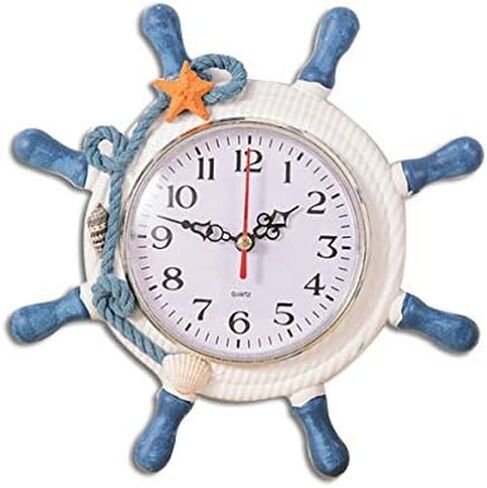 GARNECK Didiseaon Beach Clock Wheel Wall Clock Mediterranean Style Silent Nautical Wheel Clock Nautical Coastal Beach Home Accent for Home Office Bedroom ((Random Color) Nautical Clock in Saudi Arabia