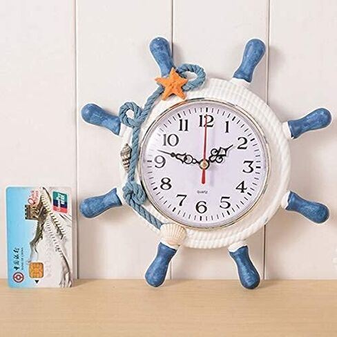GARNECK Didiseaon Beach Clock Wheel Wall Clock Mediterranean Style Silent Nautical Wheel Clock Nautical Coastal Beach Home Accent for Home Office Bedroom ((Random Color) Nautical Clock in Saudi Arabia
