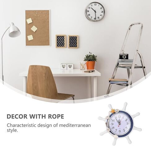 GARNECK Didiseaon Beach Clock Wheel Wall Clock Mediterranean Style Silent Nautical Wheel Clock Nautical Coastal Beach Home Accent for Home Office Bedroom ((Random Color) Nautical Clock in Saudi Arabia