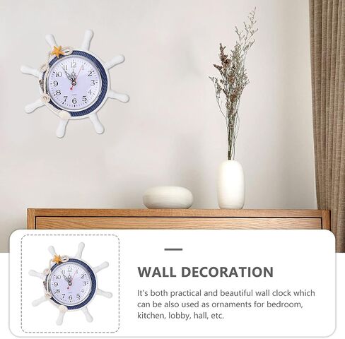 GARNECK Didiseaon Beach Clock Wheel Wall Clock Mediterranean Style Silent Nautical Wheel Clock Nautical Coastal Beach Home Accent for Home Office Bedroom ((Random Color) Nautical Clock in Saudi Arabia