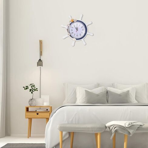 GARNECK Didiseaon Beach Clock Wheel Wall Clock Mediterranean Style Silent Nautical Wheel Clock Nautical Coastal Beach Home Accent for Home Office Bedroom ((Random Color) Nautical Clock in Saudi Arabia