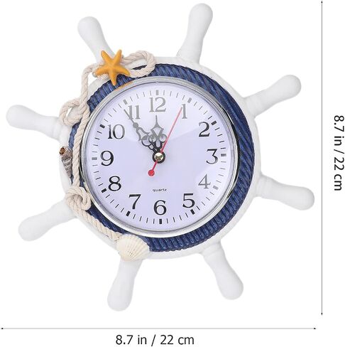 GARNECK Didiseaon Beach Clock Wheel Wall Clock Mediterranean Style Silent Nautical Wheel Clock Nautical Coastal Beach Home Accent for Home Office Bedroom ((Random Color) Nautical Clock in Saudi Arabia