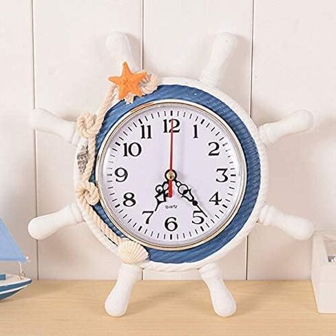 GARNECK Didiseaon Beach Clock Wheel Wall Clock Mediterranean Style Silent Nautical Wheel Clock Nautical Coastal Beach Home Accent for Home Office Bedroom ((Random Color) Nautical Clock in Saudi Arabia