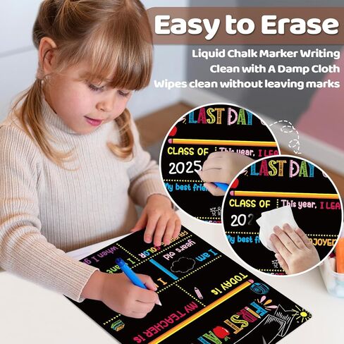 First Day Last Day of School Board Chalkboard Signs, 12" X 10" Double Sided Back to School Board Supplies for Kids Boys Girls 1st Day of Kindergarten Preschool 1st Grade Decorations Photo Props in Saudi Arabia