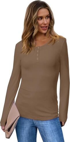 Sampeel Womens Long Sleeve Henley قمصان قليلة الملاءمة 2025 ملابس غير رسمية للأزياء in Kuwait