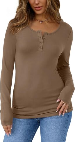 Sampeel Womens Long Sleeve Henley قمصان قليلة الملاءمة 2025 ملابس غير رسمية للأزياء in Kuwait