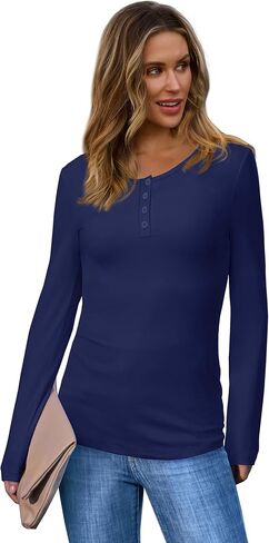 Sampeel Womens Long Sleeve Henley قمصان قليلة الملاءمة 2025 ملابس غير رسمية للأزياء in Kuwait