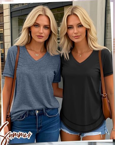 Riyiper 3 Pack Women's V Neck T Shirts Flowy Loose Fit Top Top Summer Summer Tee Tee in Saudi Arabia