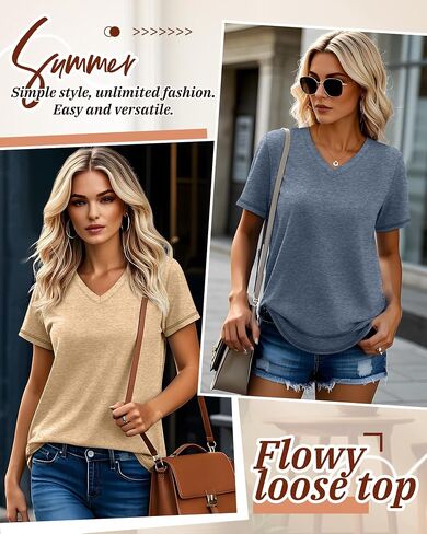 Riyiper 3 Pack Women's V Neck T Shirts Flowy Loose Fit Top Top Summer Summer Tee Tee in Saudi Arabia