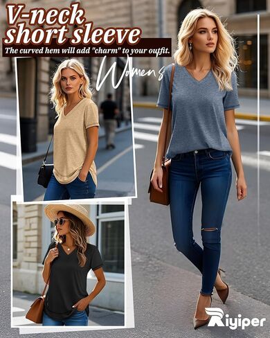 Riyiper 3 Pack Women's V Neck T Shirts Flowy Loose Fit Top Top Summer Summer Tee Tee in Saudi Arabia
