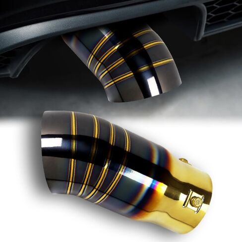 Universal, 2.5 Inch Inlet Exhaust Tip, 3.0" Outlet 7" Long Stainless Steel Turn Down Tailpipe Tip, Turndown Exhaust Tip for 1.5"/1.75"/2"/2.25" Outside Diameter Tailpipe, Bolt-On (Titanium Gold Black) in Saudi Arabia