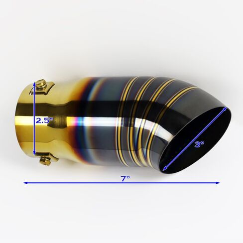 Universal, 2.5 Inch Inlet Exhaust Tip, 3.0" Outlet 7" Long Stainless Steel Turn Down Tailpipe Tip, Turndown Exhaust Tip for 1.5"/1.75"/2"/2.25" Outside Diameter Tailpipe, Bolt-On (Titanium Gold Black) in Saudi Arabia