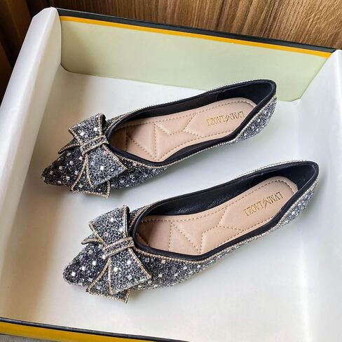 Women's Rhinestone Flat Comfortable Pointed Pearl Diamond Ballet Flats for Wedding Parties Work Dates Fashion Flat Shoes in Saudi Arabia