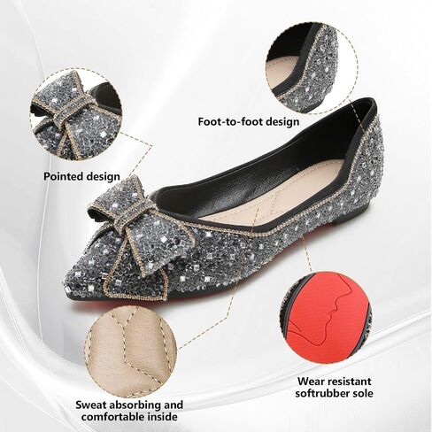 Women's Rhinestone Flat Comfortable Pointed Pearl Diamond Ballet Flats for Wedding Parties Work Dates Fashion Flat Shoes in Saudi Arabia