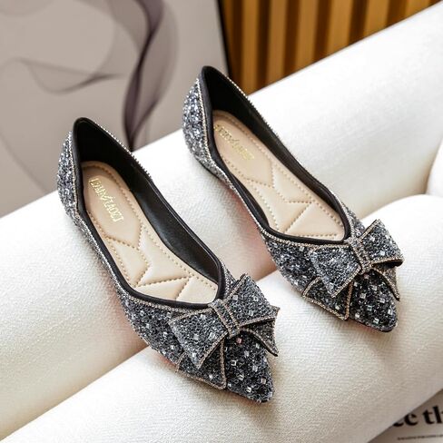 Women's Rhinestone Flat Comfortable Pointed Pearl Diamond Ballet Flats for Wedding Parties Work Dates Fashion Flat Shoes in Saudi Arabia