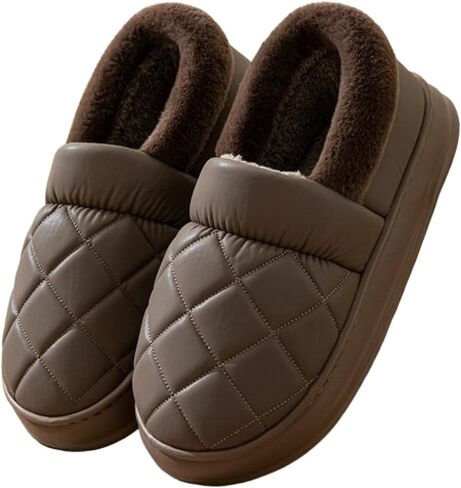 Premium Comfort Plus Size Leather Closed Back Cushion Sole Men's Fuzzy House Slippers Inddor Soft Warm Furry Shoes in Saudi Arabia