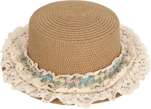 Minache Women Flower Lace Straw Sun Hats Wide Brim Summer Beach Bucket Hats Sun Protective Hat French Lolita Straw Hat in Saudi Arabia