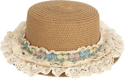 Minache Women Flower Lace Straw Sun Hats Wide Brim Summer Beach Bucket Hats Sun Protective Hat French Lolita Straw Hat in Saudi Arabia