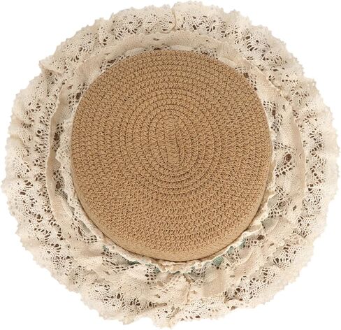 Minache Women Flower Lace Straw Sun Hats Wide Brim Summer Beach Bucket Hats Sun Protective Hat French Lolita Straw Hat in Saudi Arabia