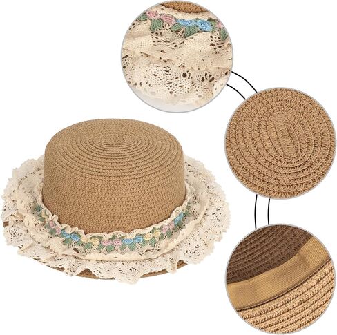 Minache Women Flower Lace Straw Sun Hats Wide Brim Summer Beach Bucket Hats Sun Protective Hat French Lolita Straw Hat in Saudi Arabia