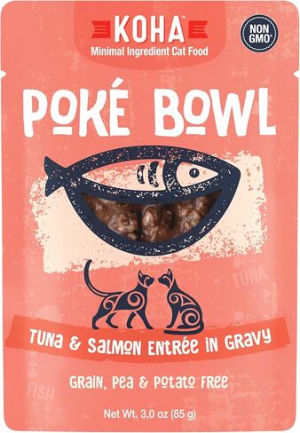 KOHA Poké Bowl Cat Variety Pack, Wet Cat Food in Gravy - 7 Flavors - Tuna Combinations of Salmon, Chicken, Lamb, Duck, Shrimp, and More - 3 oz Pouches, Pack of 12 in Kuwait